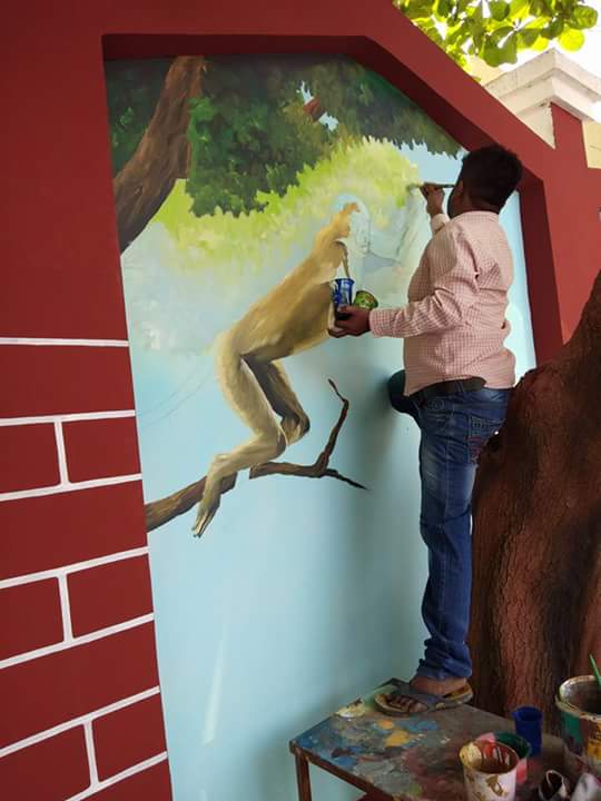 Jumping monkey 3d painting